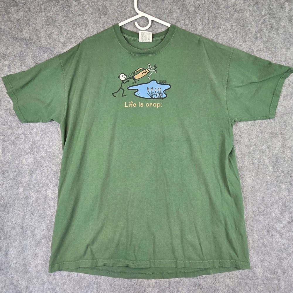 Life is Crap T-Shirt Mens XL Green Humor Golf Bag Water Hazard Funny Graphic